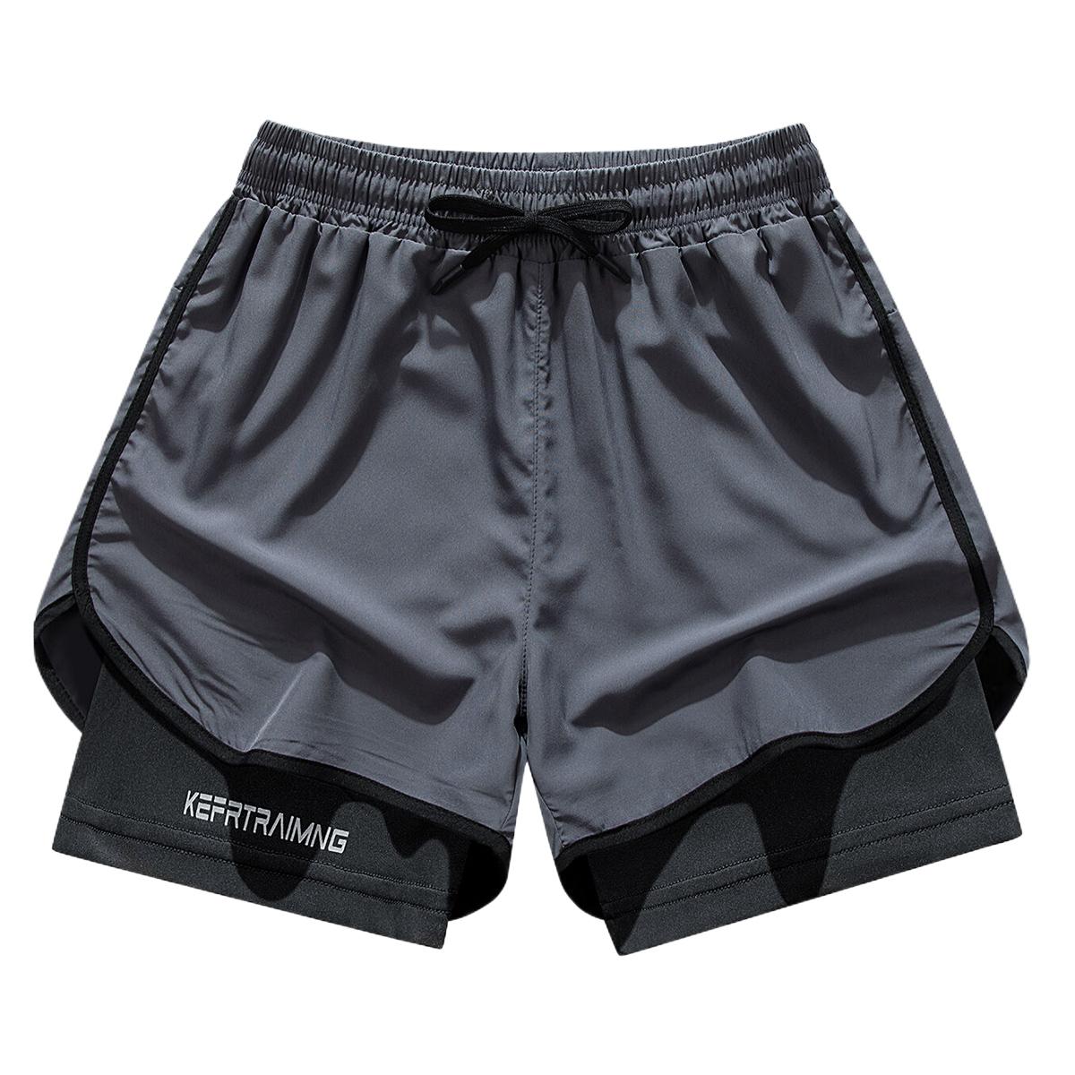 Men's sports shorts, 2-in-1 design, elastic drawstring waistband & side pockets - breathable mesh fabric, moisture-wicking polyester blend, suitable for gyms, running, beach and outdoor training - loose fit, available in multiple colors