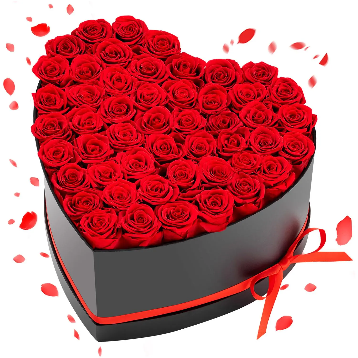VEVOR Colorful Light Decorative Artificial Red Roses - 50 Bouquet-Shape Preserved Roses in Heart-Shape Box, Romantic Gifts for Girlfriend, Love Gifts, Floral Home Decor for Birthday Valentine's Day, Gifts For Women