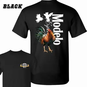 Modelo Rooster T-Shirt - Bold Rooster Graphic With Dynamic Fighting Cocks , Perfect For Beer Lovers And Fiesta Enthusiasts , Casual Daily Wear , Relaxed Fit , Unisex Style , Unique Modelo Design Crewneck Menswear Classic jh01