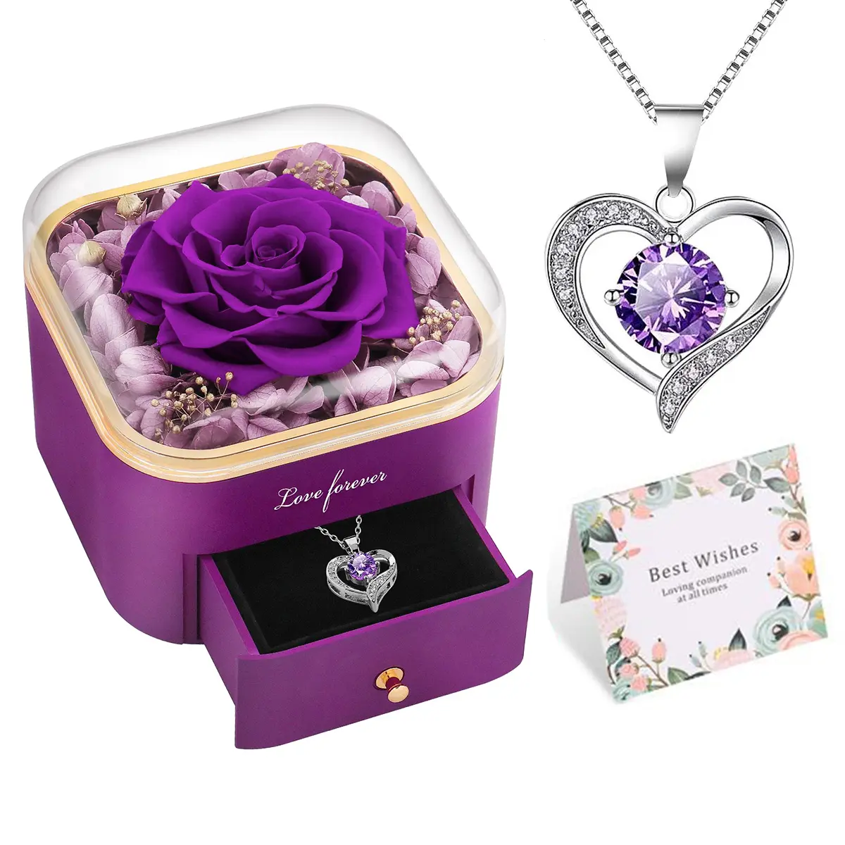 【Real Rose Box】DEEMEI Eternal Rosa Preserved Flower with Necklace Best Gift for Mom Grandma, Anniversary for Wife GirlFriend Her