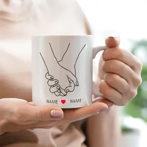One Piece Eleven Ounce Three A Grade Ceramic Couple Mug Ideal Gift for Lovers Husbands Wives Boyfriends Girlfriends Wedding Valentine's Day Birthday Personalized with Names Suitable for Office and Home