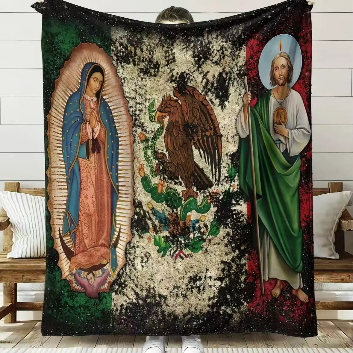 Our Lady of Guadalupe Virgin Saint Throw Blanket Soft Mexican Blanket for Couch Bed Office Camping Travel - Gift for Birthdays Christmas Easter Independence Mothers Fathers Day