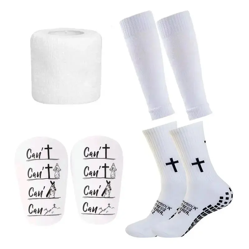 Anti-slip Football Men's Socks and Guard Set, Non-slip Soccer Socks with Shin Guards, Football Protective Set for Men & Women, Soccer Accessories White compression socks football, grip socks , grip socks for soccer, grip sock,Gift Menswear tiktokshopsprin