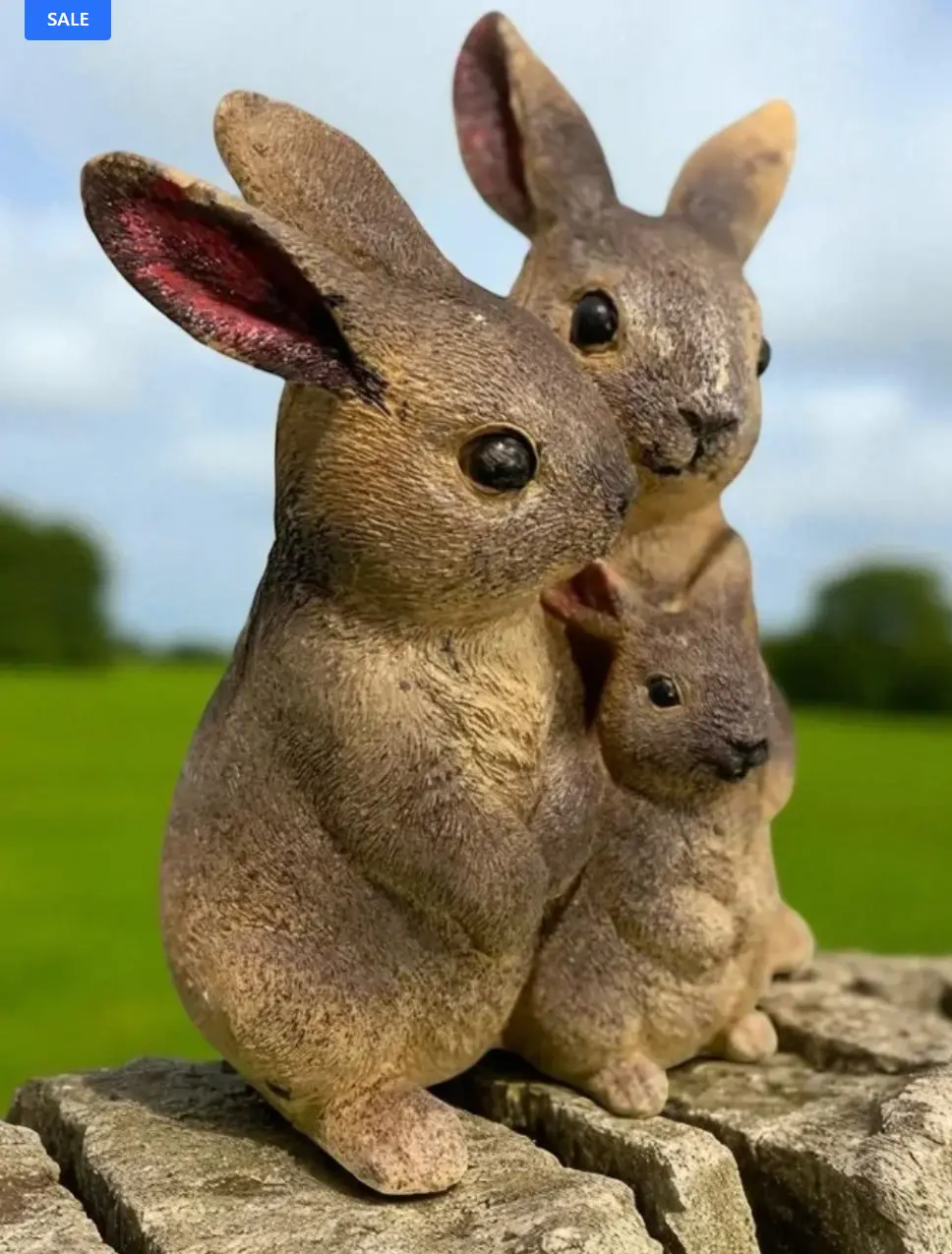 Concrete Rabbit Family Statue, Weatherproof Garden Lawn Decor