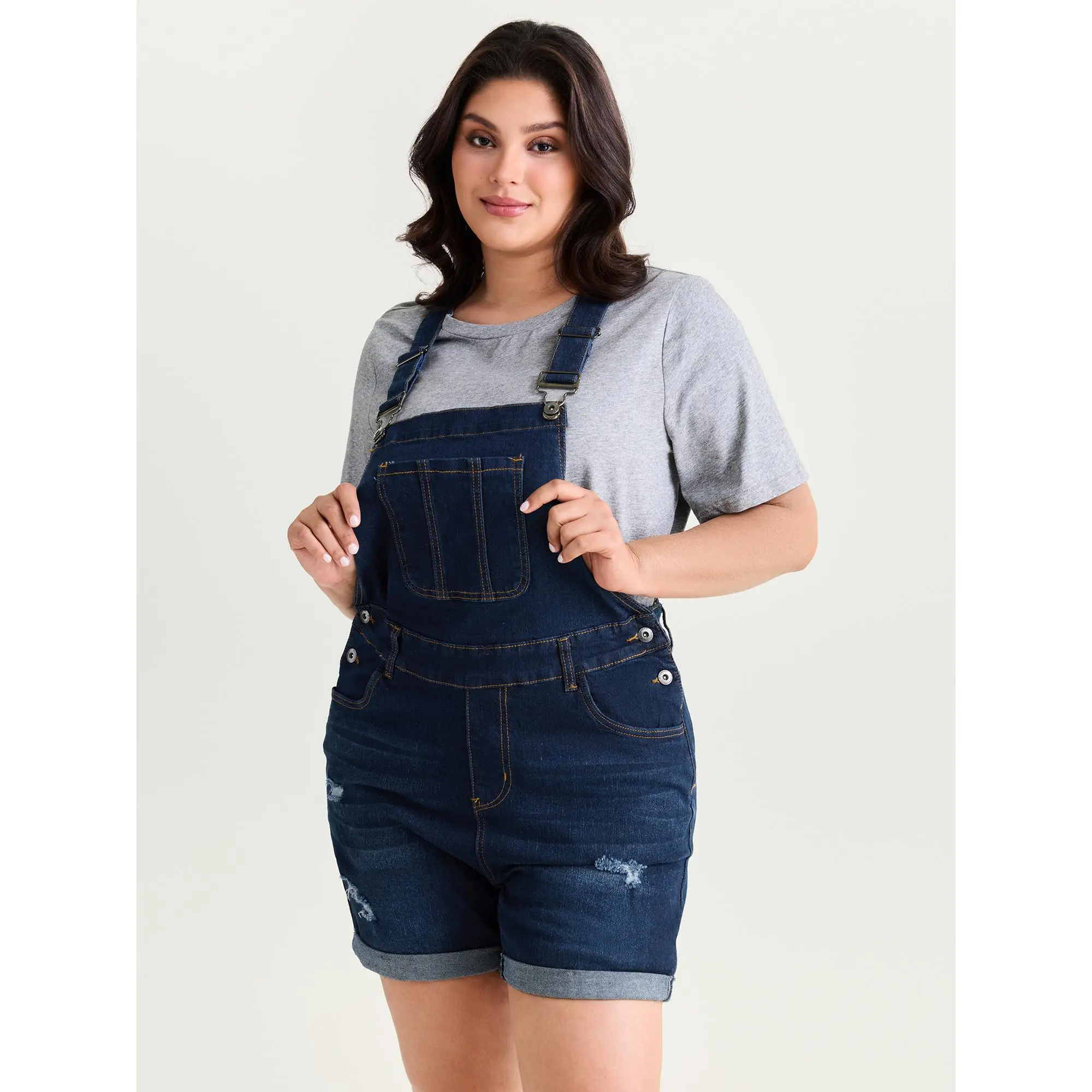BLOOMCHIC Plus Size Stretchy Pockets Skinny-Fit Denim Overall Romper [M-6X]Summerfinds