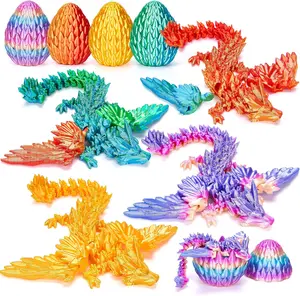 3D Printed Modern PLA Magical Golden Dragon Egg Statue - 3D Figurine with Posable Flying Dragon Inside, Multi-Functional Novelty Decorative Figurine,Home Decor Ornament, Golden Dragon Egg (Dragon Inside)