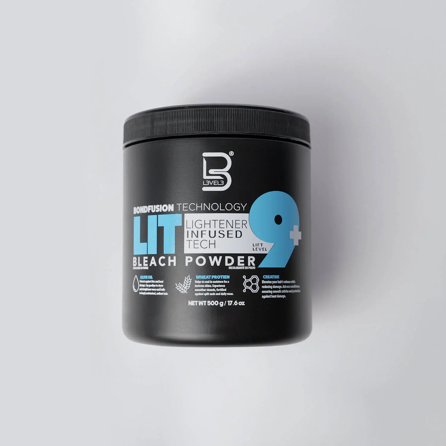 L3VEL3 BondFusion LIT Bleach Powder 9+ Olive Oil Infused with Wheat Protein & Creatine for Professional Hair Lightening Results