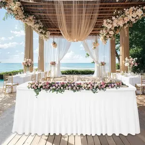 MTREO 1 Pack Waterproof Spandex Tablecloth for 4/6/8FT Rectangle Tables - Stretch Fitted Washable Table Cover for Christmas Dinner, Holiday Party & Wedding Decor