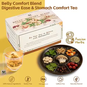 Tummy Tea • Belly Comfort Blend | 8 Fusion Herbs Soothing Herbal Tea, Lion's Mane Mushroom etc, Lion’s Mane Mushroom, Peppermint, Ginger, Licorice Root, Orange Peel, Fennel Seed, Hawthorn Berry, Clove |  Gut Harmony | 15 TEABAGS East-West Wellness