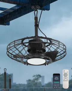 AHAWILL 20" Outdoor Ceiling Fan with Light,Waterproof Gazebo Fan with Hanging Hook,6-Speed Reversible Motor,Memory 3CCT,Plug-in Caged Ceiling Fan with Smart App Control for Patio Porch