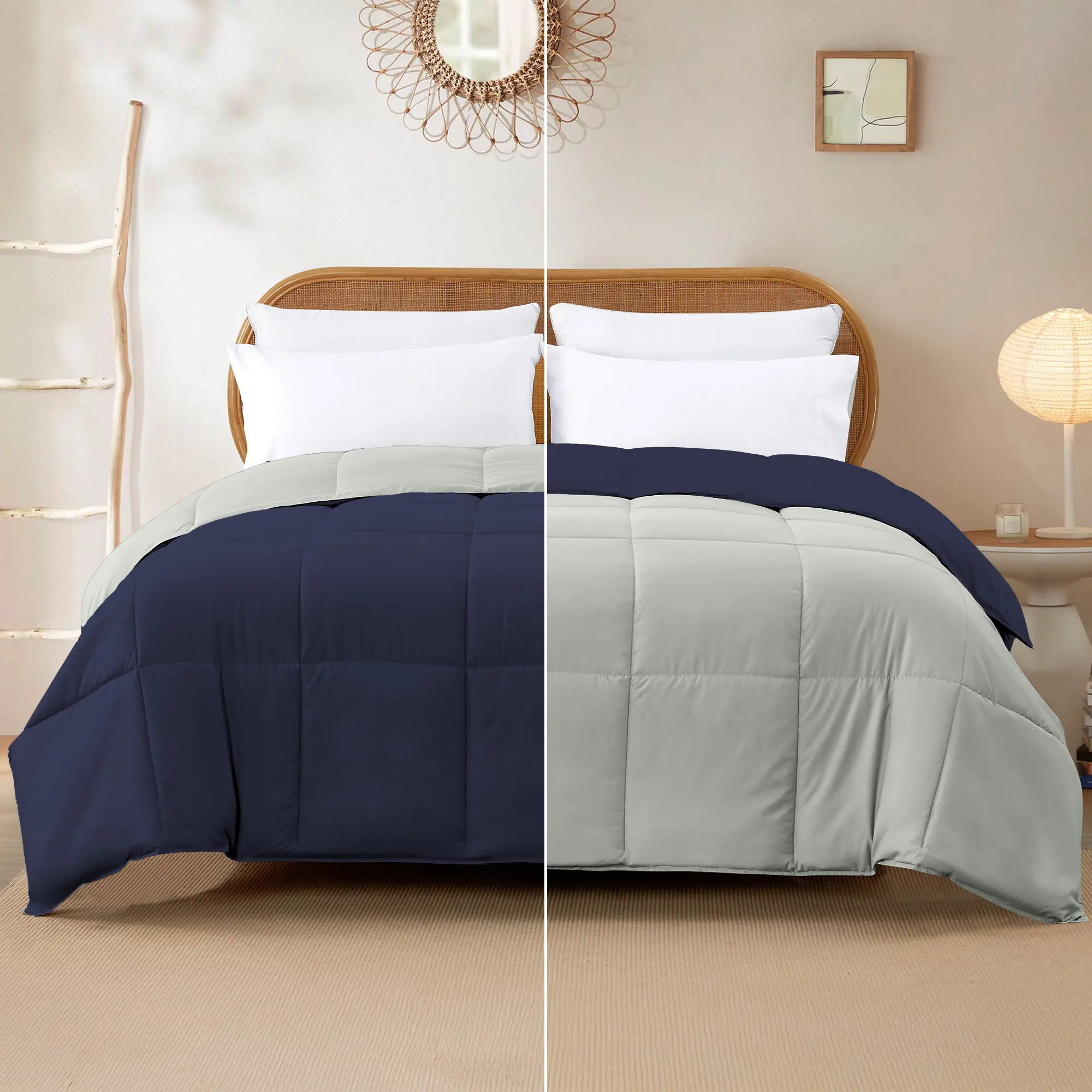 Modern Threads Reversible Down Alternative Comforter - Soft, Hypoallergenic, Breathable, 100% Polyester Flat Weave, Machine Washable, Microfibre-Infused - Eclipse & Silver, Twin, Queen, King Sizes