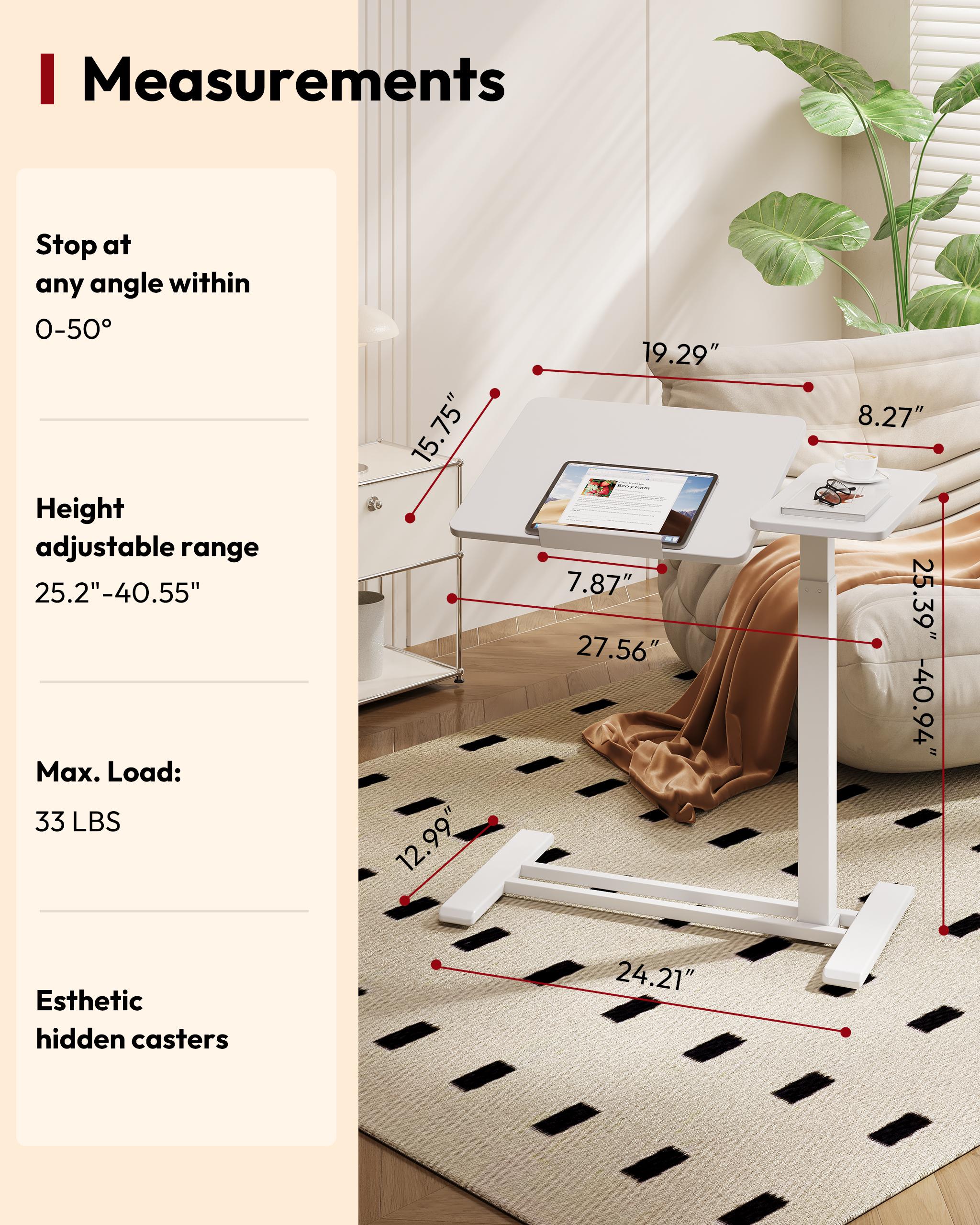 【SummerVibes】FLEXISPOT H7 Flex Height Adjustable C-Shaped End Table with Split Tilting Top, Mobile Side Table for Sofa & Bedside, Space-Saving Slide Under Furniture, Rolling Laptop Desk for Small Spaces, WFH Essentials, Versatile Home Gift tiktokshopsprin