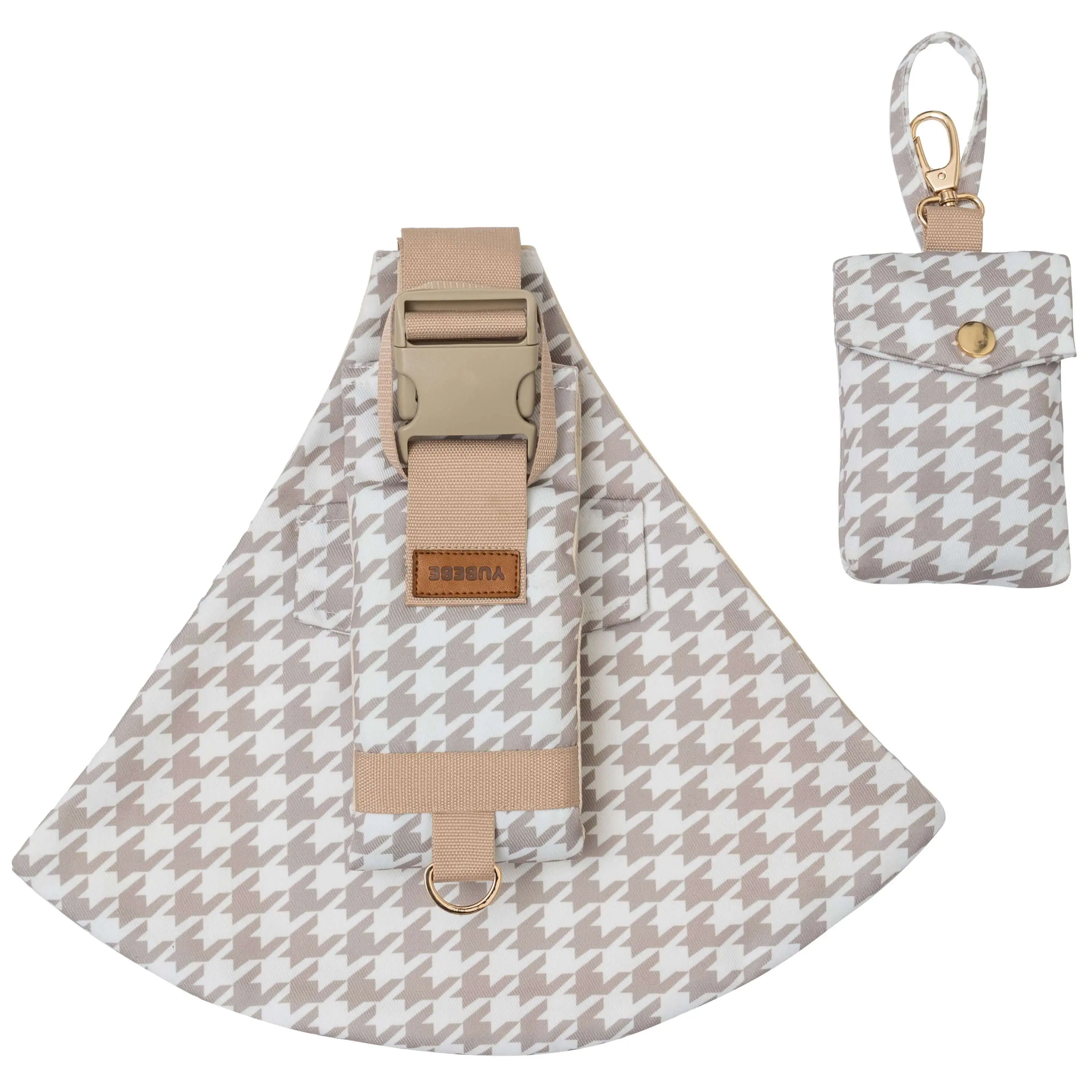YUBEBE Khaki Houndstooth Baby Sling Carrier in Cotton with Detachable Pocket