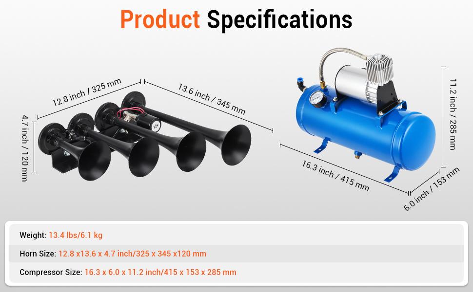 【GARVEE】4 Trumpets Train Horns Kit with 150DB Sound, Available with 1 or 1.6 Gallon Tank, 120-150 PSI Air Compressor, 12V Power for Trucks, Cars, Motorcycles, SUVs, RVs, Vans, Boats, and More