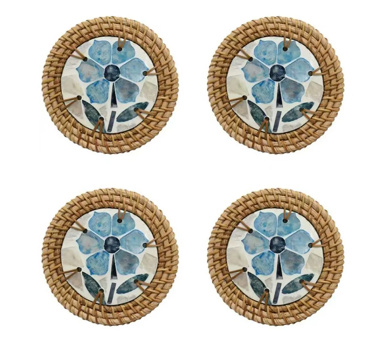 Temp-tations Set of 4 Capiz Rattan Coasters