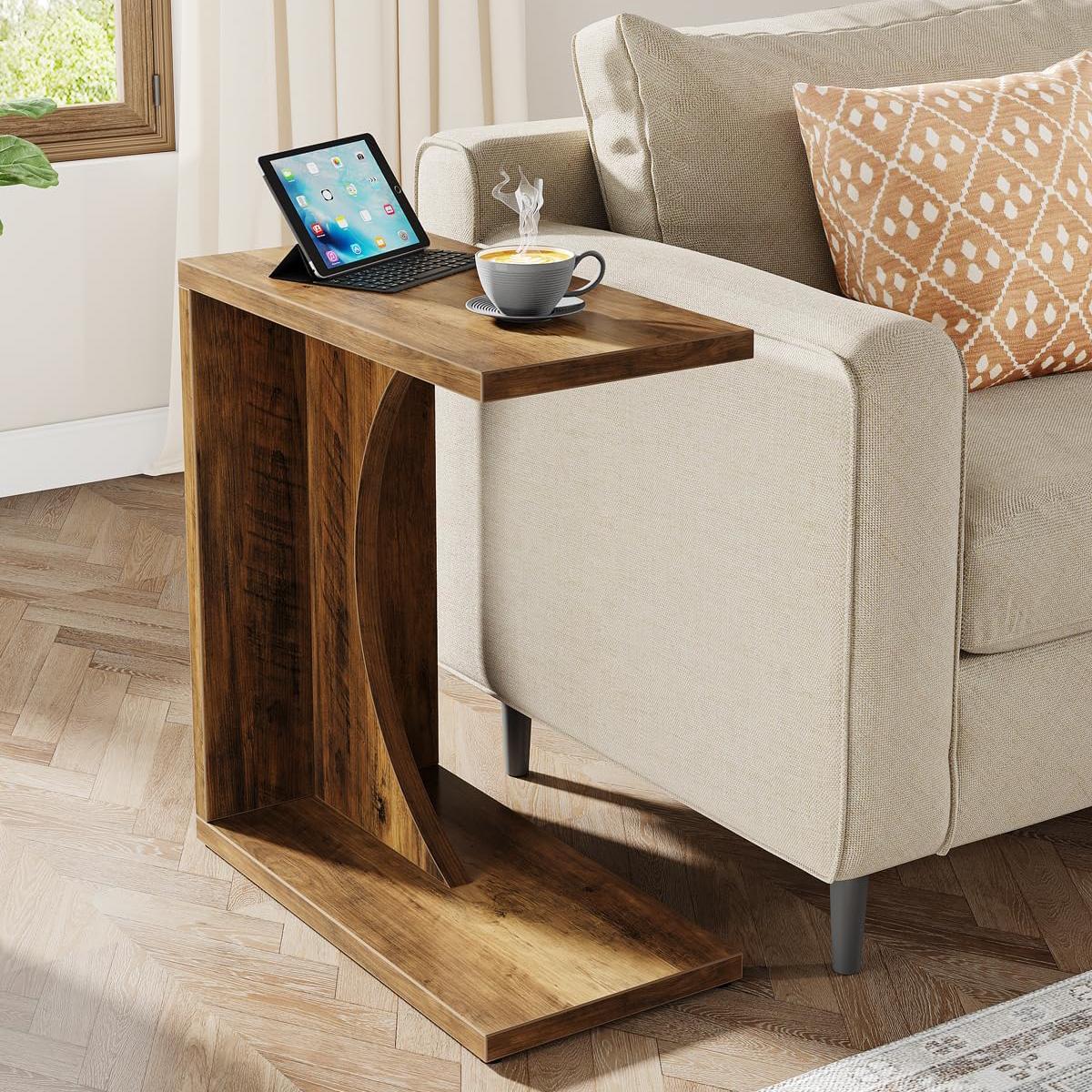 LITTLE TREE C-Shaped End Table, C Table for Sofa, Small Over Couch Tray, Side Table for Living Room, Bedroom, Rustic Brown (Only 1 PC) LITTLE TREE C-Shaped End Table, C Table for Sofa, Small Over Couch Tray, Side Table for Living Room, Bedroom, Rustic Brown (Only 1 PC)