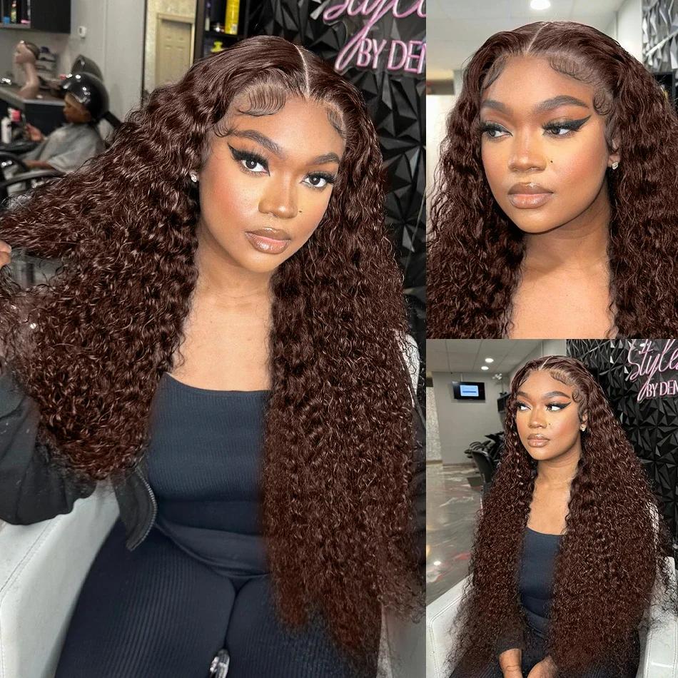 Bling Hair Chocolate Brown Curly 13x4 Lace Front Wig #4 Colored Human Hair Wigs Pre Plucked Deep Wave 13X6 Lace Frontal Wig For Black Women