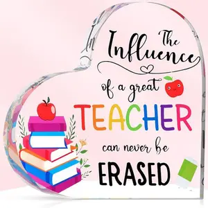 Teacher Appreciation Gift - Waterproof Acrylic Keepsake Sign for Women, Classroom/Office Décor - Glossy Motivational Plaque "The Influence of a Great Teacher Can Never Be Erased"