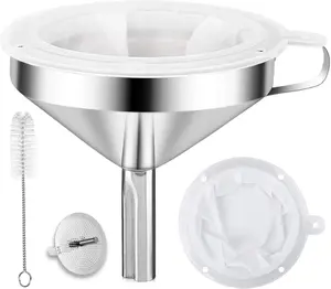 304 Stainless Steel Kitchen Funnel with Strainer and 200 Mesh Filter, Metal Funnel for Filling Bottles Oil Coffee and Liquids