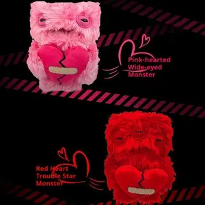 Fuggler Toothed Plush Doll Cute Monster Plush Toy Series High-Quality Stuffed Animal Perfect Gift for Valentine's Day Birthday Wedding Decor Friends & Memorable Gifts Pink-hearted Wide-eyed Monster Red Heart Trouble Star Monster