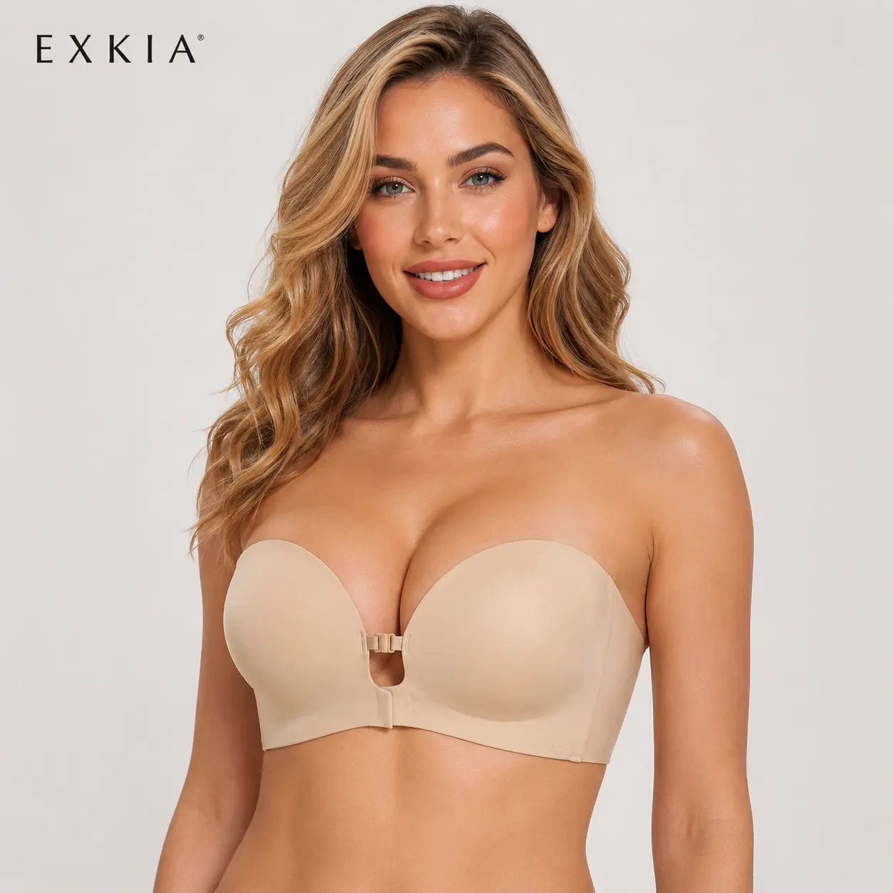 EXKIA Womens Strapless Front Closure Bra Push Up Lift Bra Padded Add Cup Non Slip  Anti-Slip Grip & Removable Straps Fit Outfits Wireless Supportive  Seamless Comfortable A B C Cup#TikTokShopDealsforYouDays