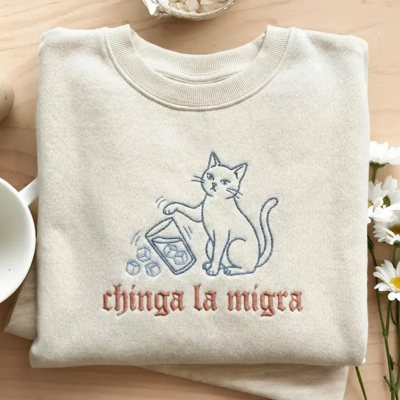 [Made in US] Embroidered Subtle Anti ICE Sweatshirt, Abolish ICE with Cat, Pro Immigration Tee, Social Justice, Political Protest Tee, Chinga la Migra