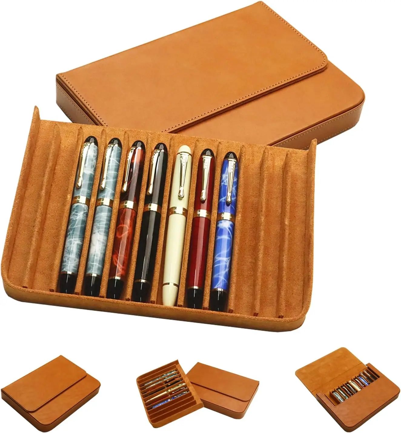 MIVLXLX Fountain Pen Cases, Pen Tray,Leather Pen Case Magnetic Closure Drawer Organizer with Handmade Craftsmanship, Gift Box for Writers Artists Office, ,pencil case organizer /Birthday Gift