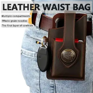 Men's & Women's Leather Belt Bag Large Capacity Belt-Worn Waist Bag with Phone Holder & Key for Travel Everyday Use Outdoor Activities Secure Spacious Travel Essentials Fashion Accessory Durable Construction Side Pouch Workout Fanny Pack