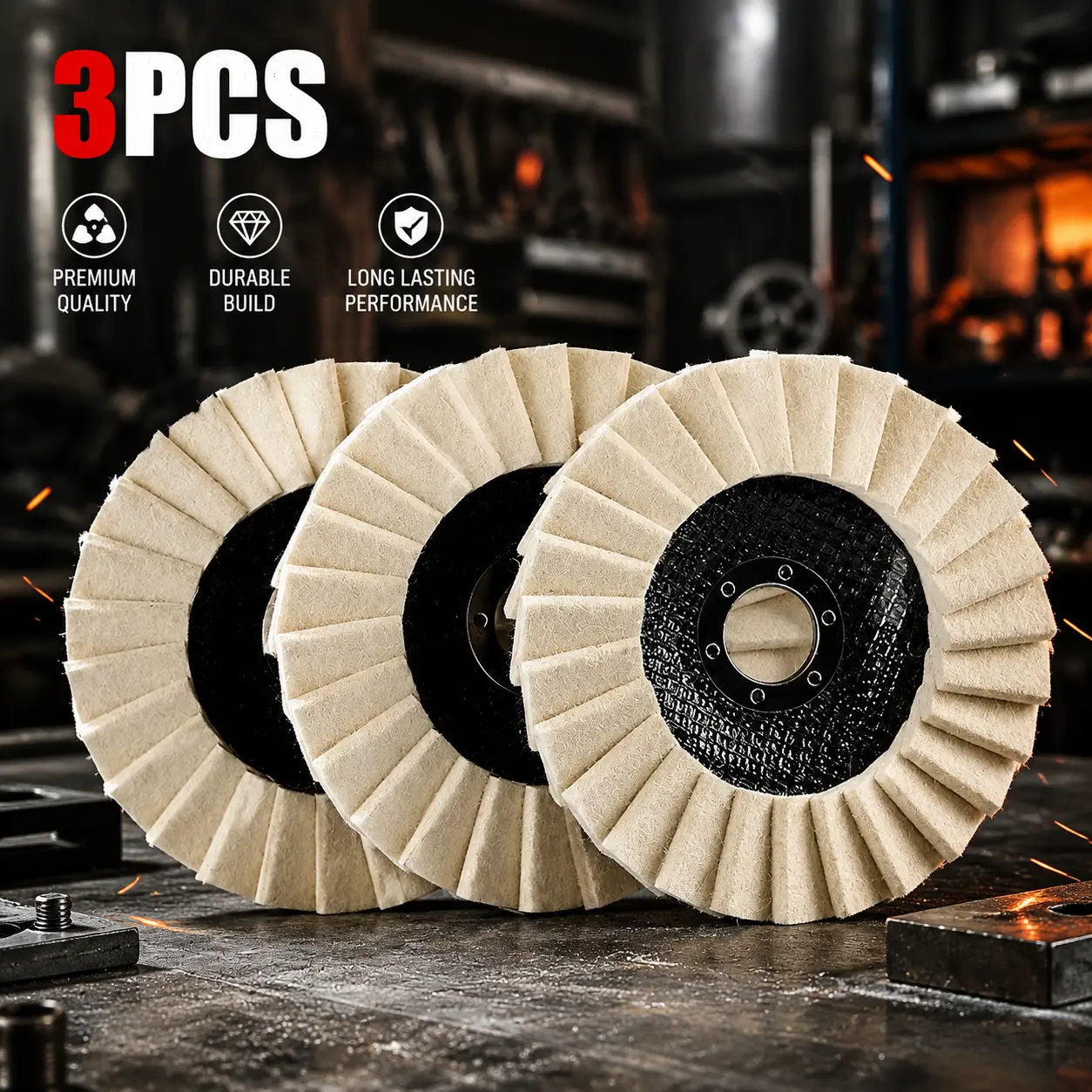 3pcs 5in Compressed Wool Polishing Wheels Buffing Pads - Angle Grinder Polishers Accessories, 4-1/2in x 7/8in Arbor Mount (125mm), Vibration Control, Heat Dissipation, Mirror Finish for Metal, Glass - Tools & Hardware Abrasive Finishing Products