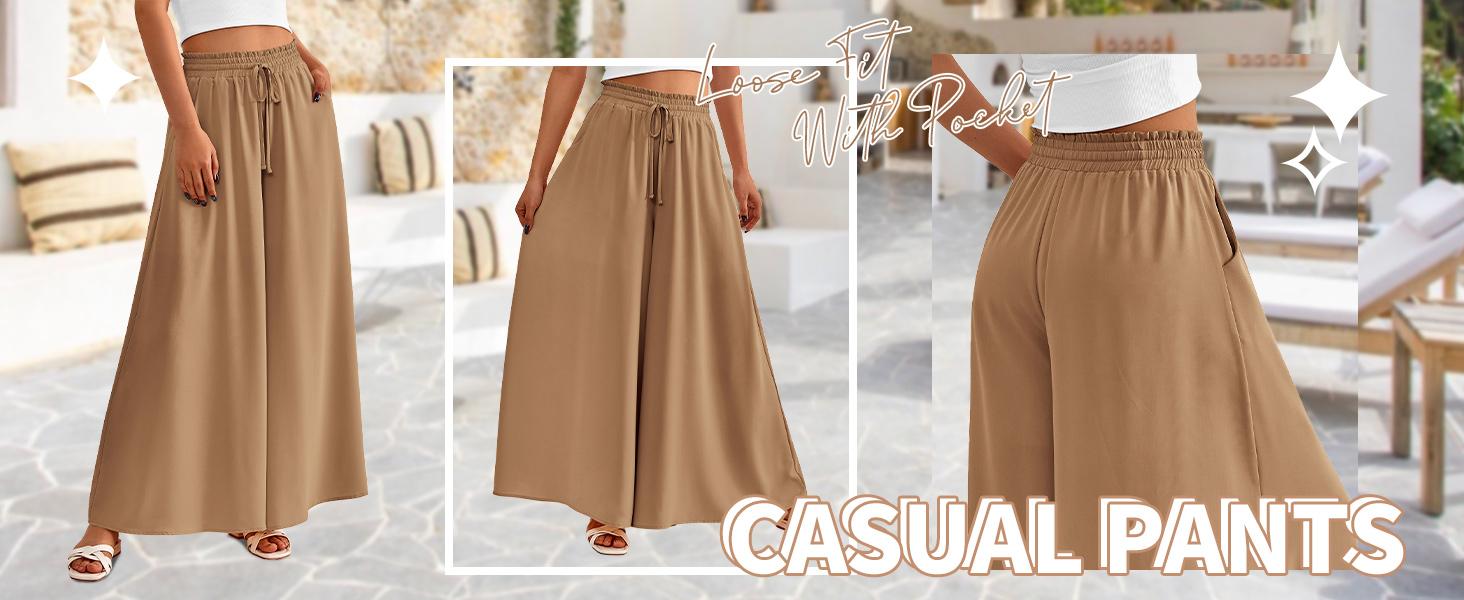 BTFBM Women Casual High Waist Wide Leg Pants Summer Floral Solid Long Palazzo Pants Lounge Beach Trousers with Pockets #Outdoorfun BTFBM Women Casual High Waist Wide Leg Pants Summer Floral Solid Long Palazzo Pants Lounge Beach Trousers with Pockets #Outdoorfun