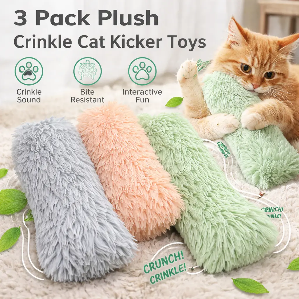 3pcs Plush Kitty Toy Pillows - Soft Cotton Fill, Durable, Crinkle Sound, Catnip-Infused Interactive Indoor Cat Toy, Chase Aid, Boredom Relief, Cozy Chew & Snuggle Bonding Tool