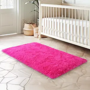 2x3 Rug for Bedroom, Cozy Fluffy Area Rugs for Living Room Soft Shag Hot Pink Rug for Girls Bedroom, Fuzzy Shaggy Plush Small Carpet for Kids Dorm Nursery Home Decor (2ft x 3ft, Hot Pink)