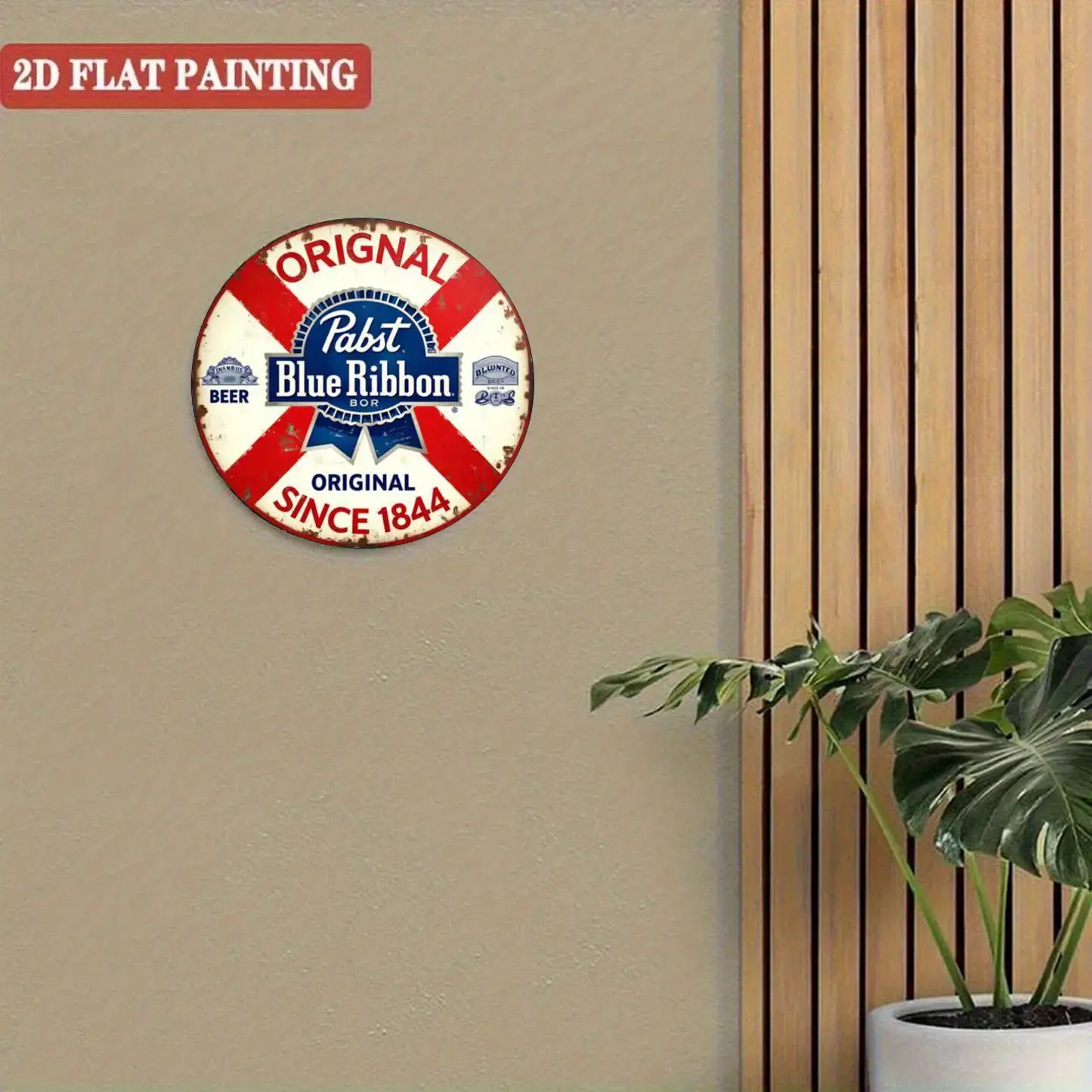 Vintage Pabst Blue Ribbon Beer Logo Metal Plaque Sign - 2D Flat Heavy-Duty Aluminium Retro Brewery Wall Decor, 1844 Establishment, Pre-Drilled Holes, Red & White, Collectibles for Wardrobe/Casual Spaces, Anniversary/Business Gifts