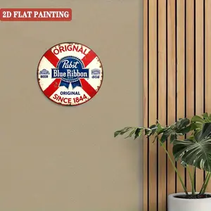Vintage Pabst Blue Ribbon Beer Logo Tin Plaque Sign - 2D Flat, Heavy-Duty Aluminum Retro Brewery Wall Decor, 1844 Establishment Year, Pre-Drilled Holes for Easy Hanging, Red & White, Gift-Worthy Set