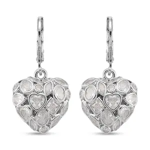 Simulated Diamond Heart Earrings in Silvertone