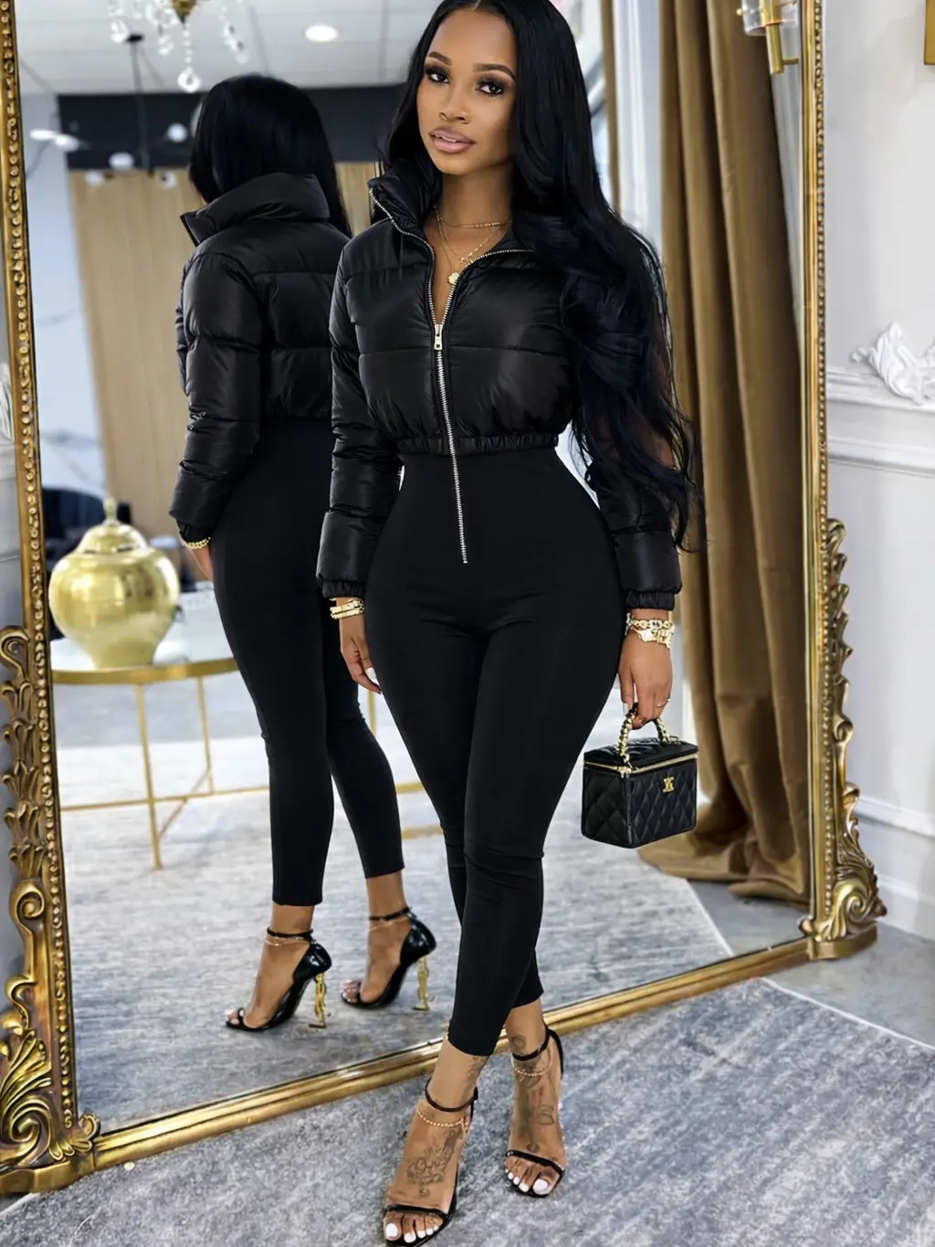Puffer Coat Combo Jumpsuit Womenswear Overalls Fashion