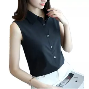 Fashion Women Turn Down Collar Blouse Sleeveless