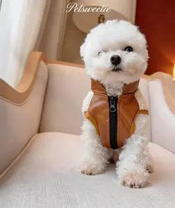 Coch Jacket Small Dog Leather Clothing Lambskin Fur Pet Hairless Cat Warm Vest Autumn Winter with Tether
