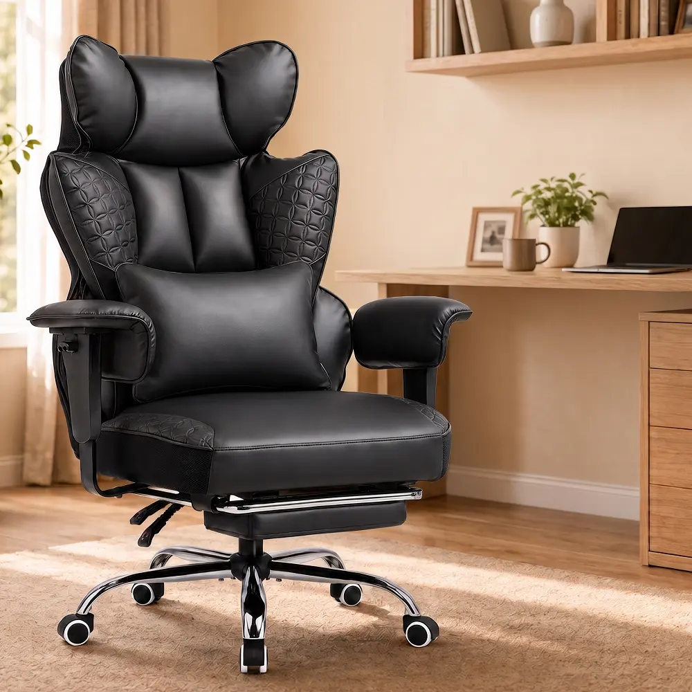 Comhoma Classic 400LBS Heavy-Duty Furniture Desk Chair - Oversized Executive Embossed Leather Seat, Computer Gaming Chair with 150° Tilt, Pocket Spring & Supportive Sitting Comfort, Office Chair