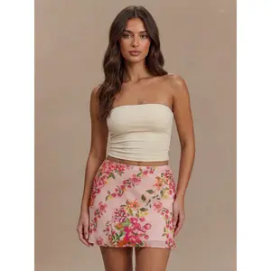 Jaime Skirt - Peach Floral Accents Fabric Silk