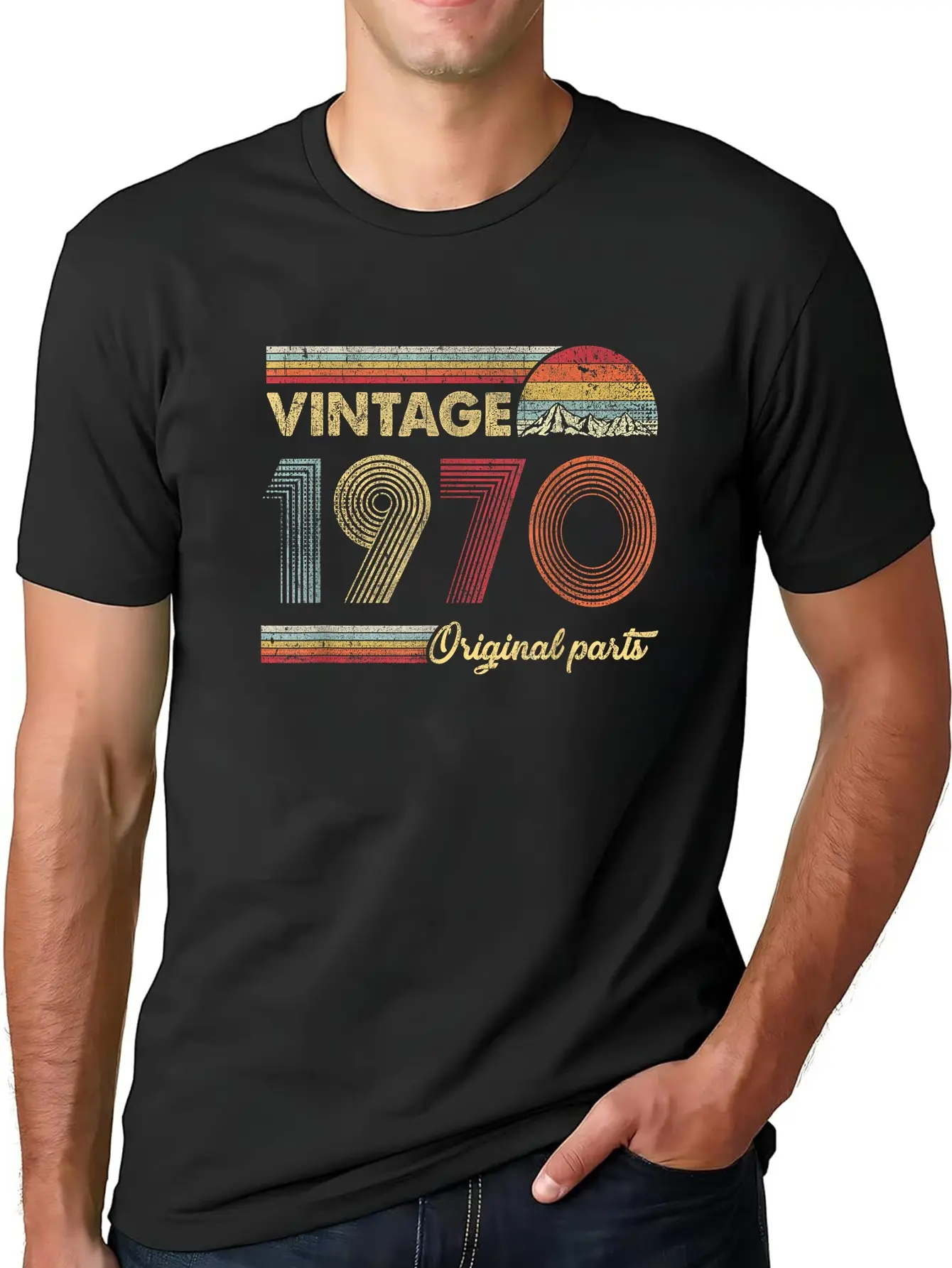 Men's 1970 Original Parts 50th Birthday Cotton T-Shirt - Short-Sleeve Round Neck, Vintage Graphic Print, Old School Cool, Distressed Design, Unisex Cut, Streetwear, Casual Wear, All Seasons, Machine Washable, Wide Size Range