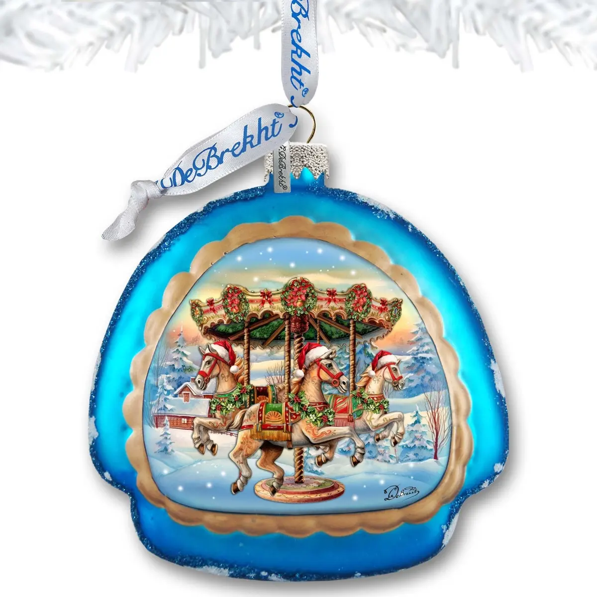 Designocracy 756-021 Handmade Satin-Painted Rainbow Glass Christmas Carousel Ornament (4x3.5 in.) - Vintage Christmas Decor, Indoor Home Party Supply, Mercury Glass Art Piece with Storage Box