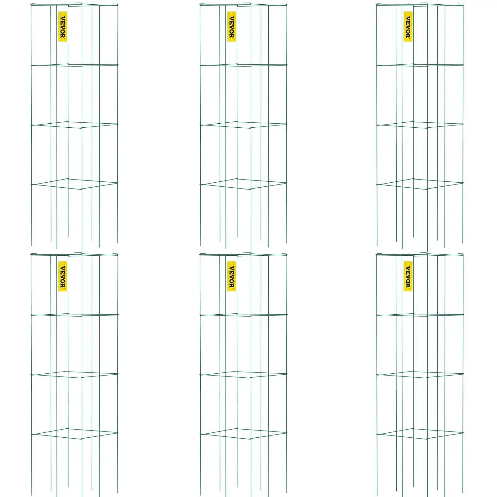 【SummerFinds】VEVOR Tomato Cages,  14.6\" x 14.6\" x 39.4\", 6 Packs Square Plant Support Cages, Green PVC-Coated Steel Tomato Towers for Climbing Vegetables, Plants, Flowers, Fruits