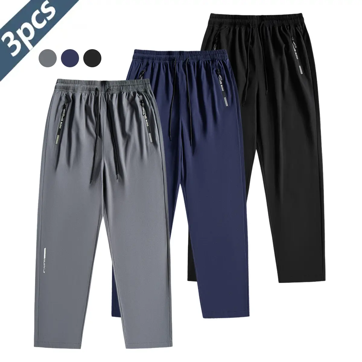 Men's Adjustable Elastic Waistband Ankle Cuff Polyester Training Joggers - Lightweight Breathable, Zippered Pockets, Baggy Fit, Casual Athletic Trousers for Workout, All-Seasons Running Streetwear
