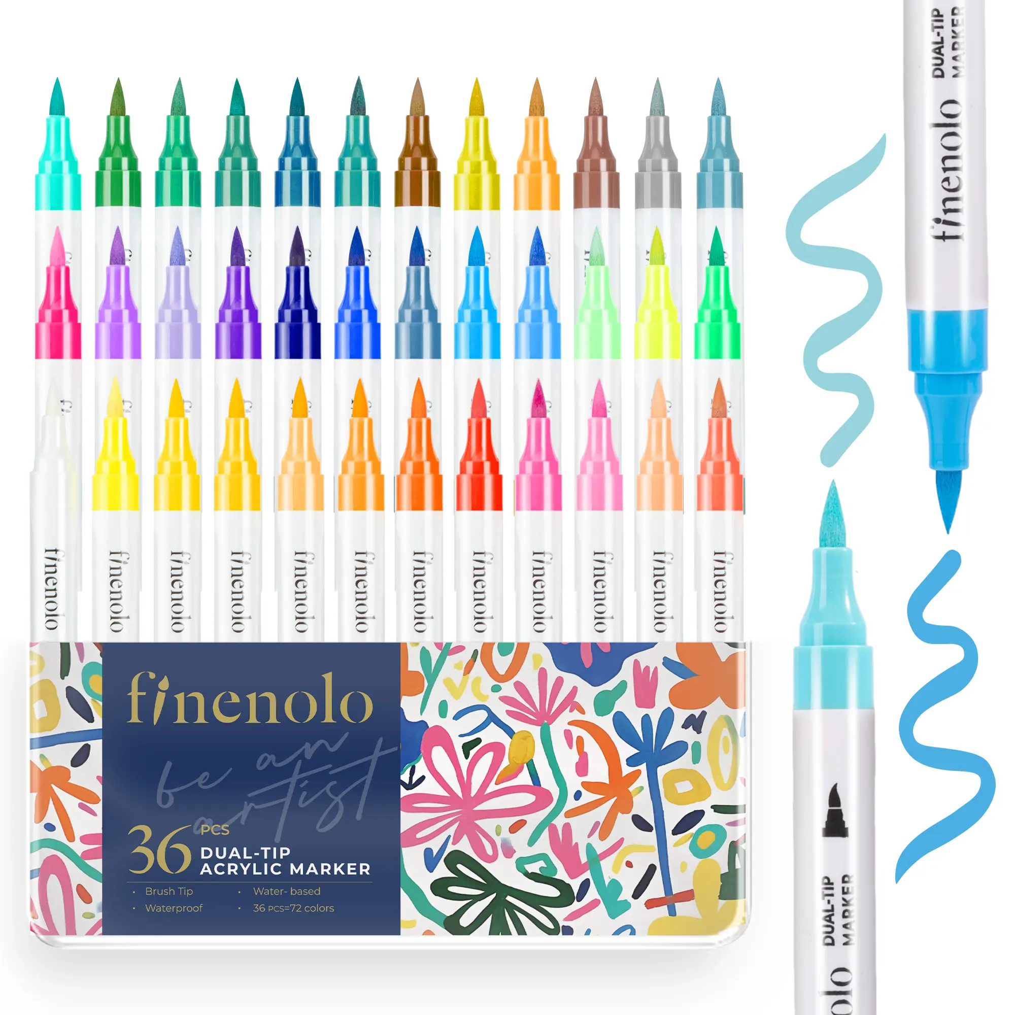 FINENOLO 24/48/72 Dual Tip Acrylic Paint Markers, Brush Tip Acrylic Paint Pens Set, Double Ended Drawing Art Pens For Rock, Ceramic, Wood, Canvas, Plastic, Glass, Stone, DIY Crafts Gift, Metallic, Storage Box, Easter gifts, egg decorations DealsforYouDays