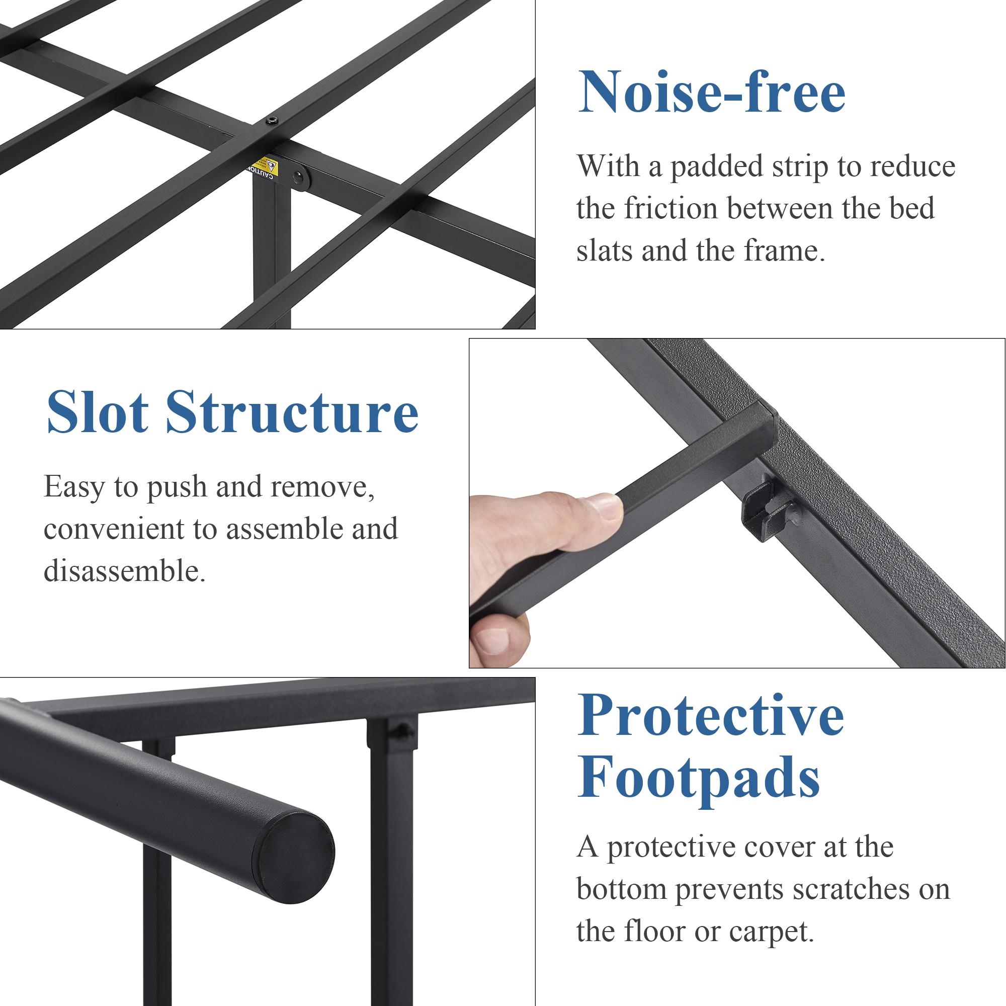 VECELO Modern Metal Bed Frame with Headboard and Footboard,Queen Twin Full Size,Industrial Victorian Style, Heavy Duty Steel Platform Black and White