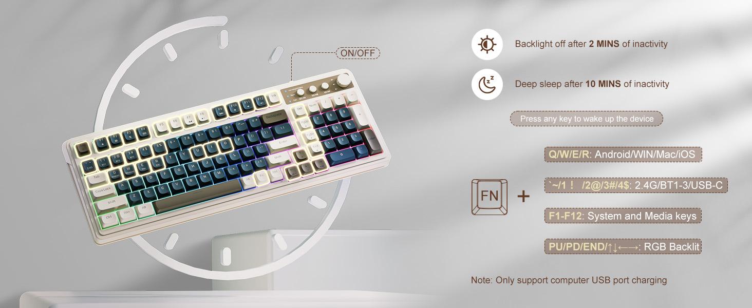 AULA S99 Key Keyboard,Tri-Mode Gaming Keyboard Bluetooth 2.4GHz USB-C Retro Creamy Color RGB Backlit Media Knob Number Pad for PC Mac Xbox S99 Keyboard Fixed Keycaps & Switches (Non-Replaceable)