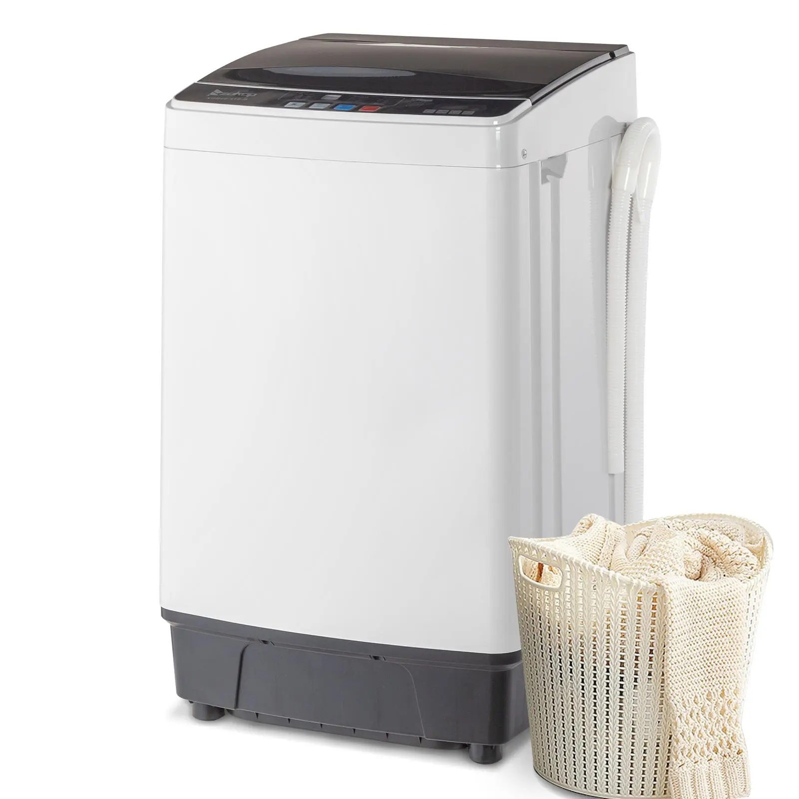 ZOKOP XQB82-6C08 110V 60Hz Ready Top-Load Full-Automatic Washing Machine, Portable Compact Laundry Washer with Drain Pump, 10 Wash Programs, 8 Water Levels, LED Display, 17.8 Lbs Capacity, Black