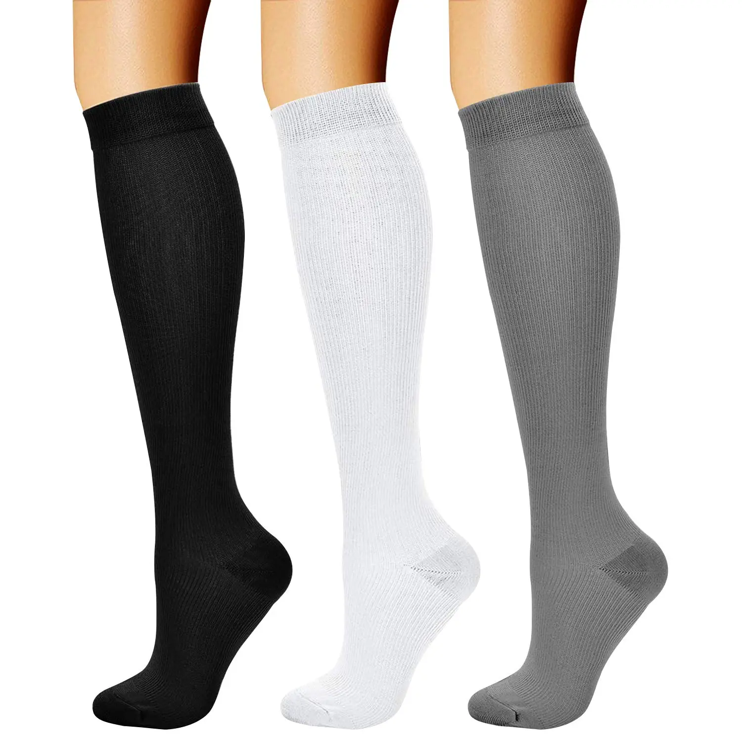 3 Pairs Compression Socks - Graduated Compression 15-20mmHg, Padded Cushion Bottom Fun Socks, Moisture-Wicking