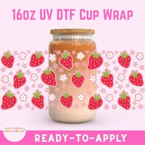 Strawberries- UVDTF Wrap 16oz Cup Wrap Decorative Stickers Waterproof
